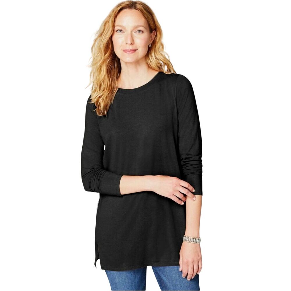 J. Jill Luxe Supima Forward Seam Tunic, Black Long Sleeve Cotton Modal, XL